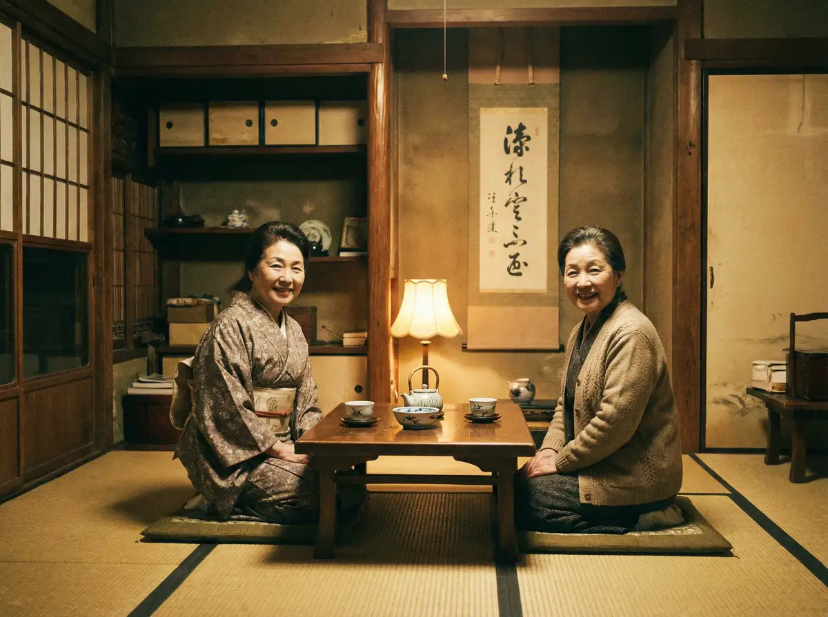 两位优雅的 蜜芽导航 | 蜜芽官方入口~热点蜜芽分享平台 在日式茶室中品茶交谈